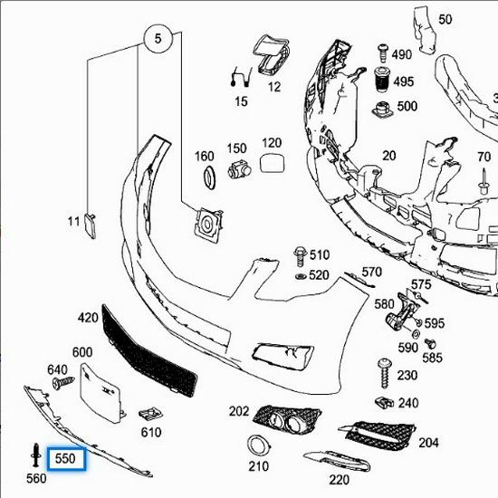 Mercedes-Benz W251 R350 Front Bumper Bright Trim