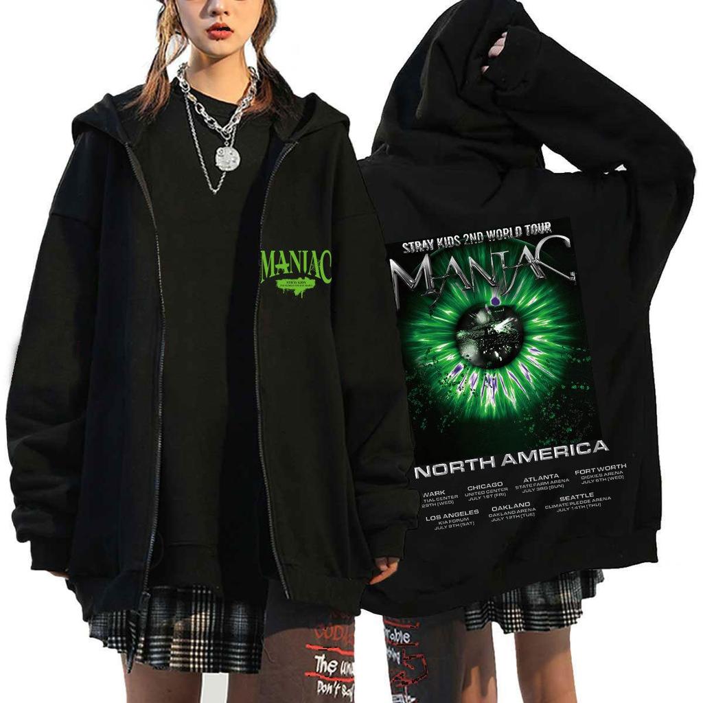 Popular Sweater Straykids Surrounding Harajuku Printed Sweater Hooded Loose Zipper Sweater