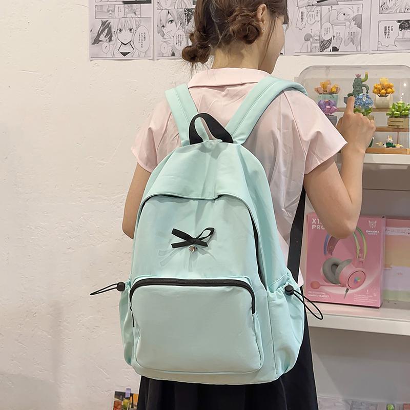 Simple Bow Decoration Backpack Cute Casual Large Capacity Multi Pocket Backpack Student Backpack Fashionable Women's Backpack