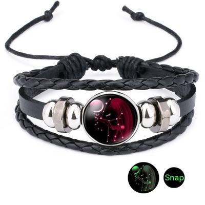Jewelry Vintage Leather Rope Combo Time Luminous Gemstone Bracelet Signs