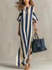 European and American Striped Off-the-shoulder Long Dress Loose Shoulder-down Split-end Drape Vacation Casual Blouse Long Dress Women's Clothing