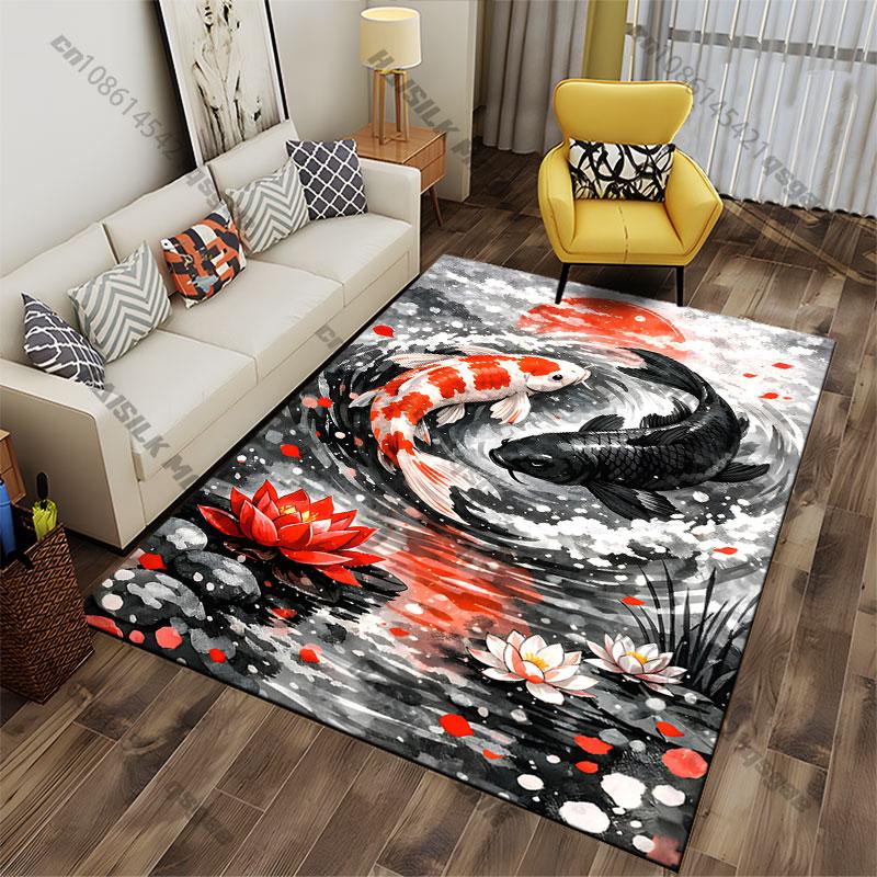 Balance harmony nature koi fish carpet Yoga living room room decor children's crawling mat doormat area rug games mat