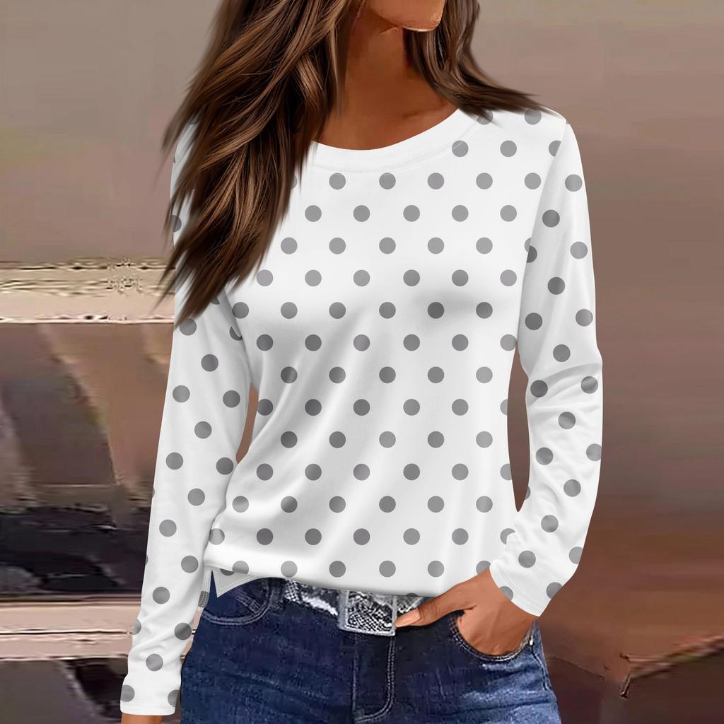 Damenmode Lässig Schlitzsaum Rundhals Langarm Bedrucktes T-Shirt Damen Oberteil