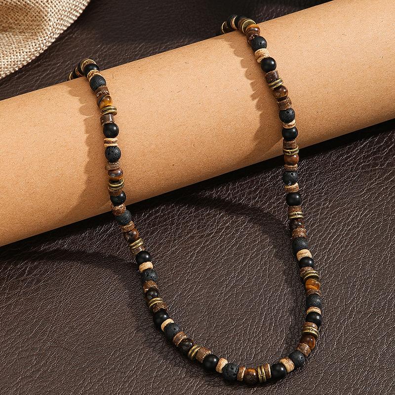 Men'S Bohemian Hip-Hop Necklace Handmade Beaded Choker With Stone Coconut Shell & Wooden Beads Fashion Statement Jewelry For Men