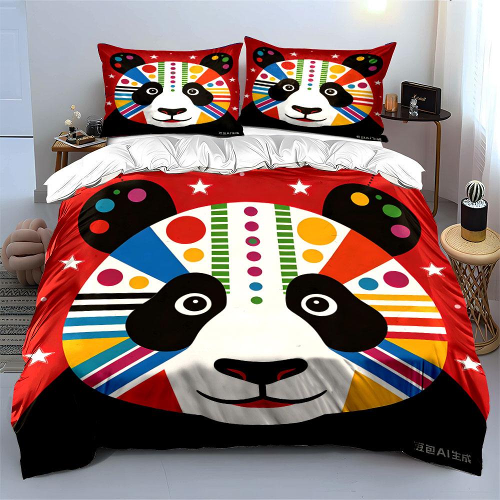 Colorful Panda Design Gift Set Multiple Sizes Kid'S And Adults' Bedroom Exquisite 3Pc Bedding Set, Gift