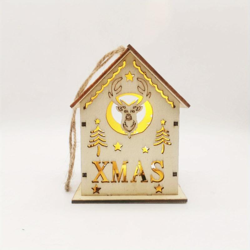 Christmas Wooden Crafts Wooden Christmas Small House Cabin Lighting Ornaments Pendant Christmas Tree Decoration