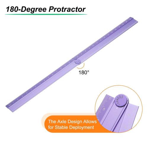uxcell 30cm Folding Straight Ruler, Metric Aluminum Alloy Protractor, Foldable Angle Ruler, Geometry Measuring Tool with Squares for Architects, Artis