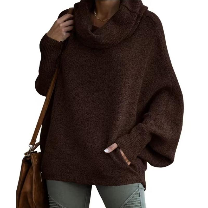 

Модный женский однотонный свитер с высоким воротником, модный пуловер-фонарик, свободный повседневный свитер с длинным рукавом M