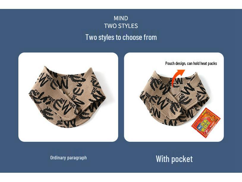 Unisex German Velvet Printed Neck Warmer Snood with Pocket - Cervical Protection & Heat-Generating