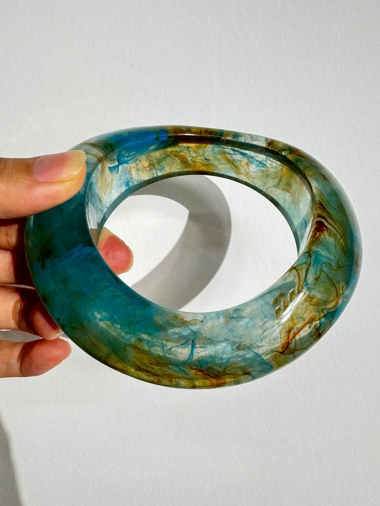 Retro Geometric Irregular Square Green Smudge Chunky Resin Bracelet for Women Girl Vintage Bangle HUANZHI 2025 NEW