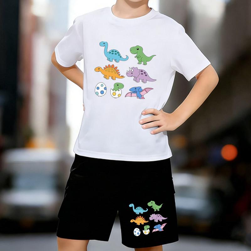 

Boys 2 Piece Colorful Dinosaur outfit, Short Sleeve T-Shirt and Shorts Set for Kids Age 5-14,Black ,White Sporty Casual Summer Clothes 13-14 Years білий