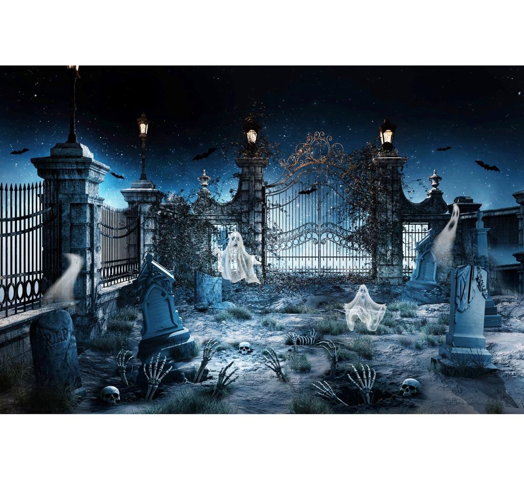 Happy Halloween Skeletons Photography Backdrop Spooky Forest Moonlit Pumpkin Lantern Party Decor Photo Studio Props Background