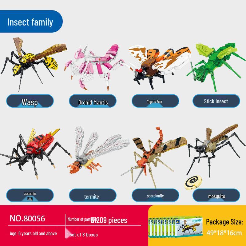 KaiZhi 80056 Insect Family Building Kit: Mantis, Honeybee, Tiger Moth & Stick Insect Models for Kids