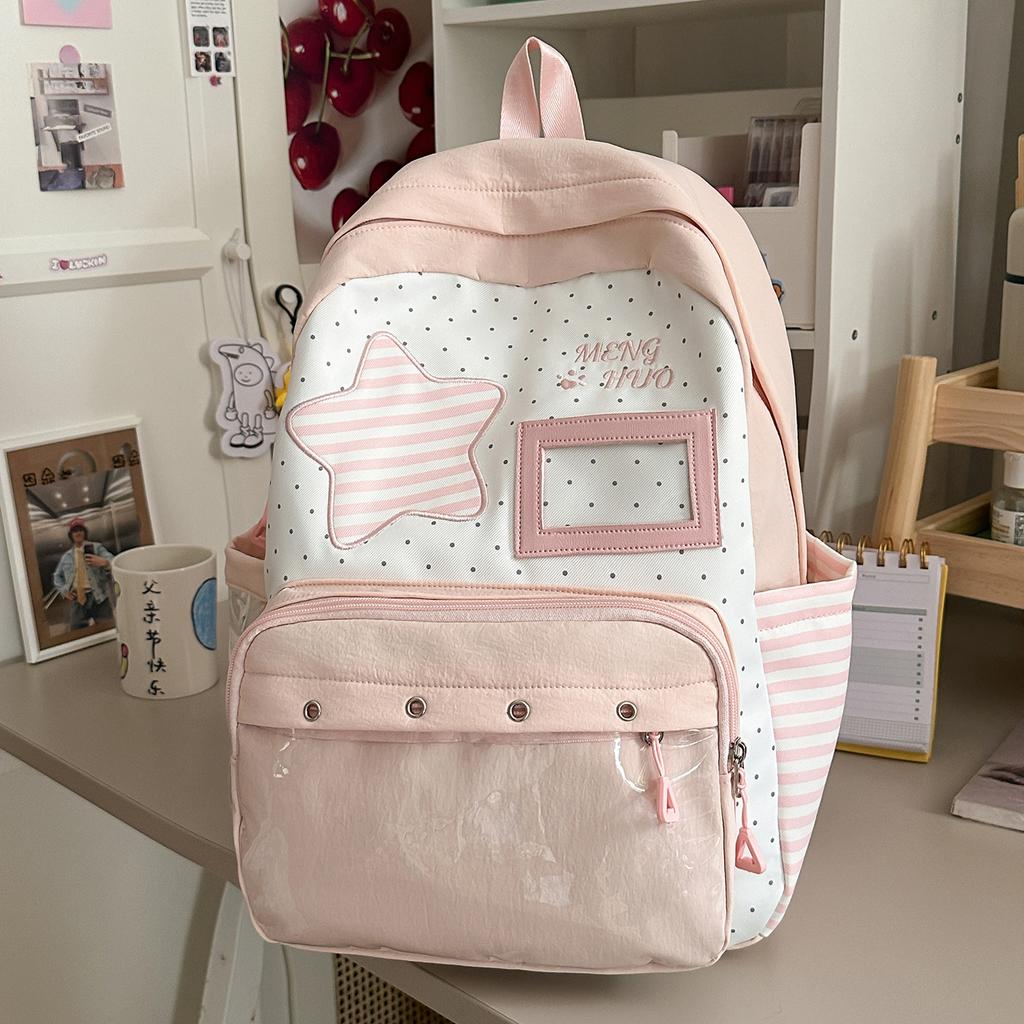Schoolbag Large Capacity Elementary School Bag Lightweight Middle School Backpack Korean Casual Cute Star Printed ins Backpack