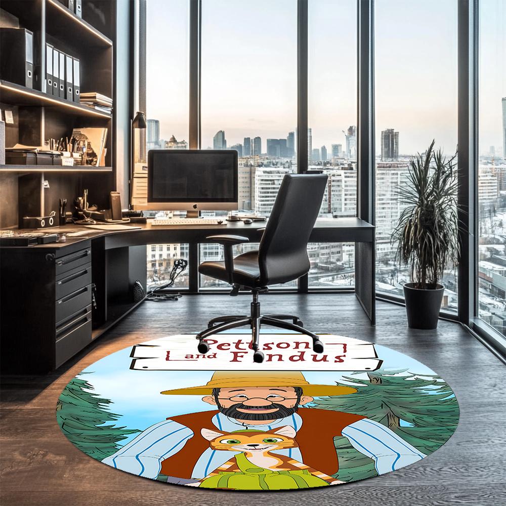 Pettson and Findus Printed Round Rug Carpet Chair Rug Area Rug Entryway Doormats,for Office Chair Living Room Bedroom Kitchen Room.