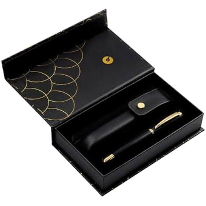 Stylo Bille - BELIUS - Passion Dor - Aluminium Texture Brossée - Noir et Doré - Encre Bleue