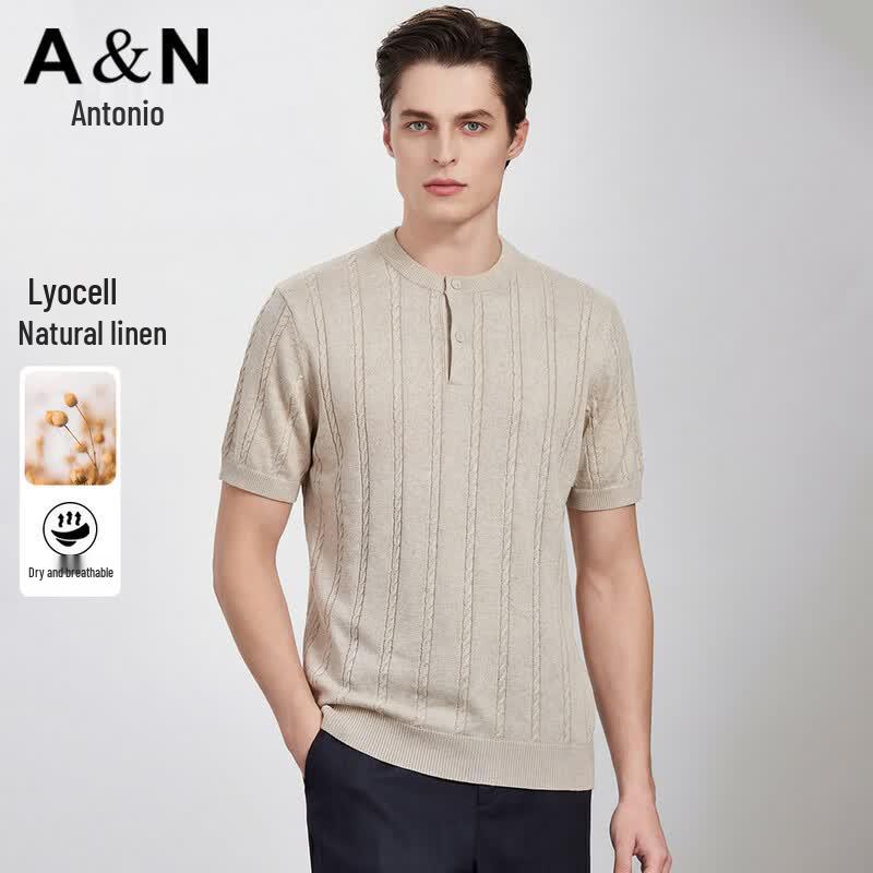 Antonio Men s Tencel-Linen Round Neck T-Shirt EU 37