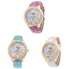 Elegant Women's Quartz Watch With Rose Floral Design And Sparkling Rhinestones