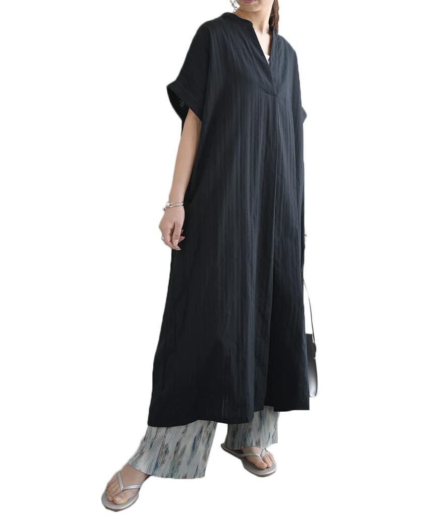 Andit Cotton Dobby Skipper Shirt Indian Cool and Comfortable for Loose Short Size Black Women's Dress, 100% Cotton, Summer, Flattering, Fit, Stylish,