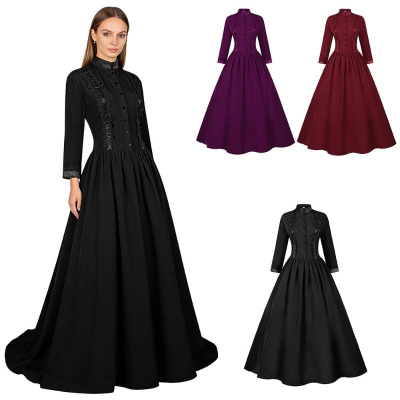 Women S Gothic Victorian Stand Collar Long Dress 3 Colors Halloween Costume