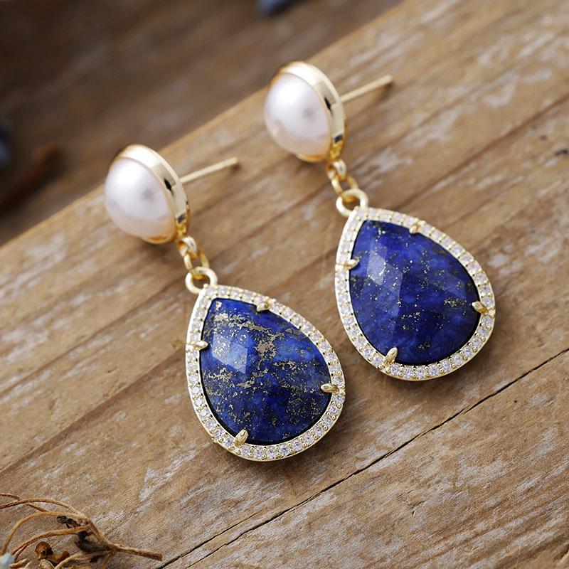 High quality real gold electroplating light luxury natural stone zircon pearl earrings popular jewelry earrings