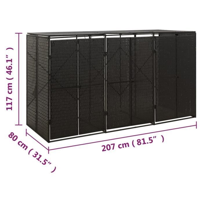 VidaXL Triple Bin Shelter Black 207x80x117 Cm Woven Resin 319862