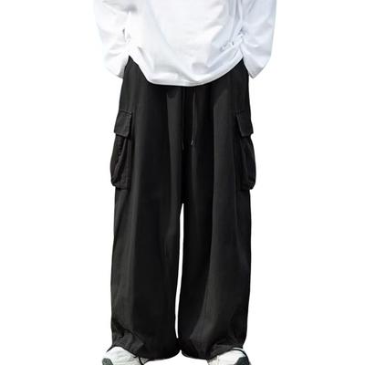 Men Cargo Pants Oversized Solid Color Vintage Style Corduroy High Street Style Straight Wide Leg Multi Pockets Streetwear Outdoor Travel Trousers