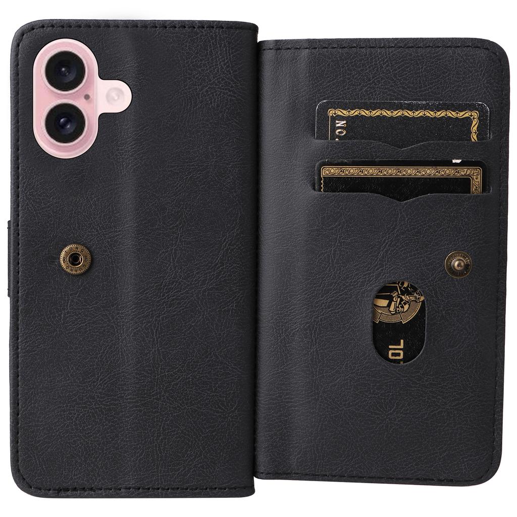 For iPhone 16 Leather Case with 10 Card Holder Phone Cover Stand