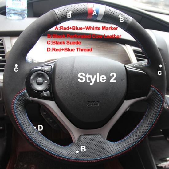 DIY Car Steering Wheel Cover Suede For Honda Civic Civic 9 2012 2013 2014 2015
