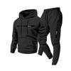 Mens Casual Hooded Sweatshirt Set With Letter Print Fleece-Lined Top Pants Winter Streetwear