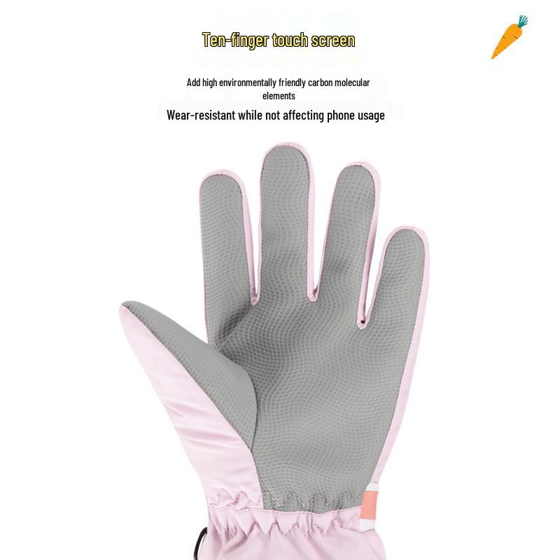 Pink Cartoon Fingerless Cotton Gloves for Girls - Windproof, Warm Winter Cycling and Outdoor Gloves for Primary School Students