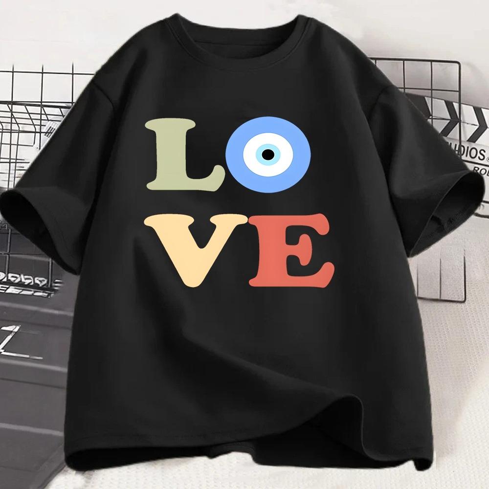 Retro Evil Eye Graphic Tee Harajuku Y2k Aesthetic Tshirt Boho Style Casual Oneck Short Sleeve Loose Summer Tops