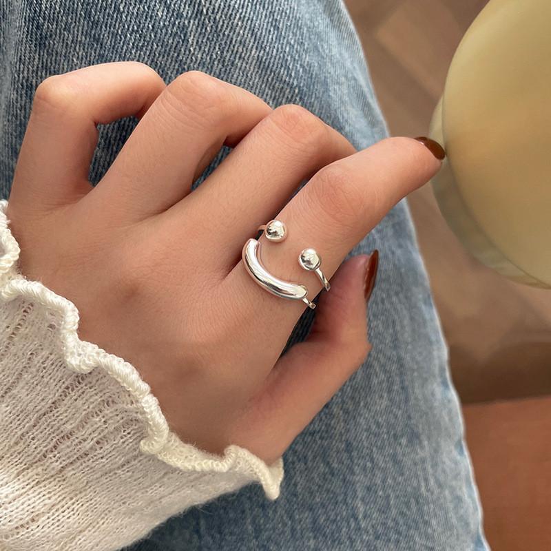 Chic Ins Style Smiley Face Ring For Women Elegant Dual Layer Adjustable Design
