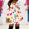 Women Plus Size Criss Cross V Neck Long Sleeve Playing Card Printed Bodycon Mini Dress