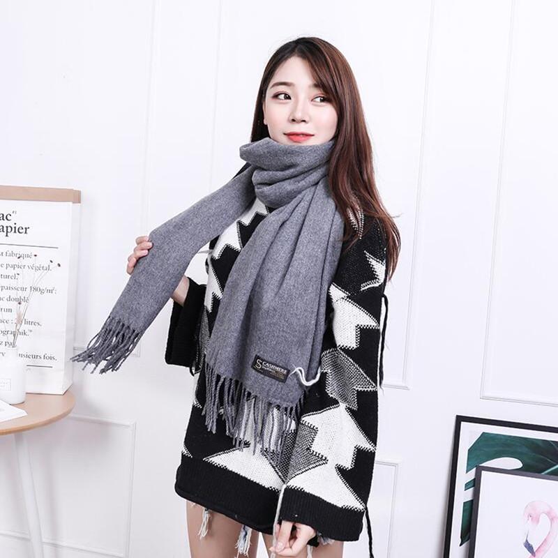 Women's and Men's Thick Warm Cashmere-Like Scarf - Autumn Winter Korean Style with Tassels, Solid Color