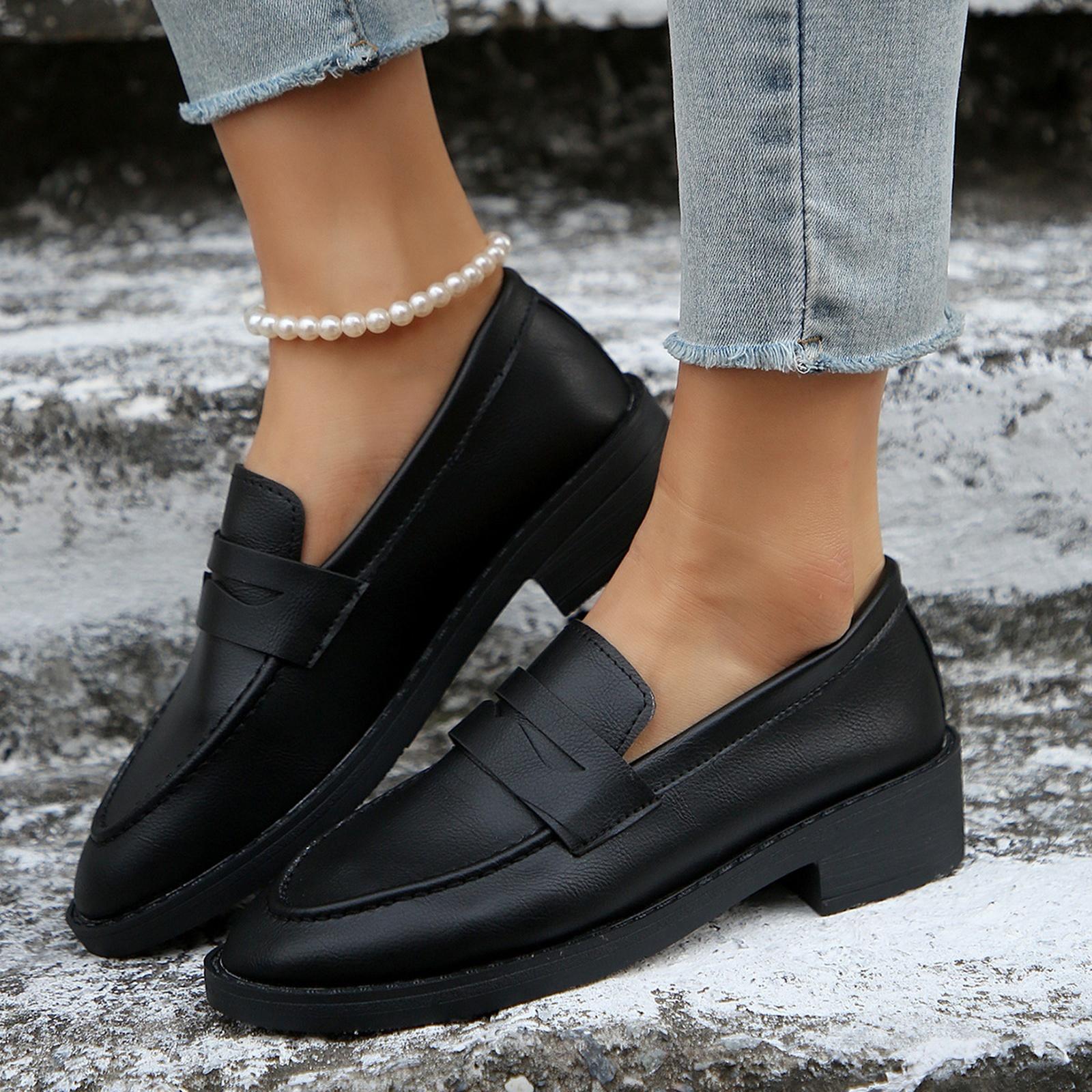 

Cross-Border Plus Size Retro Loafers Women - Leather Shoes 40 чорний