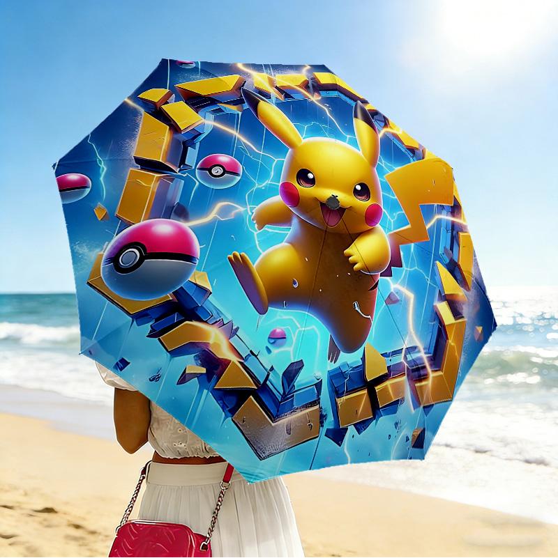 Pikachu Energy 8 Ribs 3Fold Black Glue Uv Protection Umbrella Sun Protection Rainproof Compact Folding Umbrella For Travel Daily Use C923717