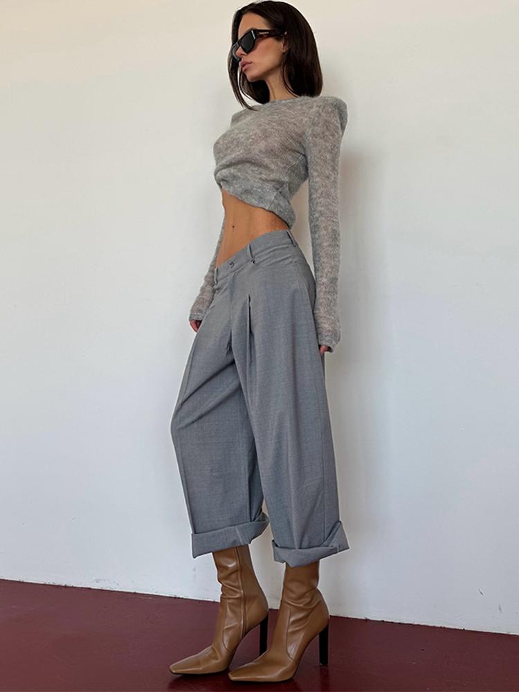 Women's Short Hollow Shoulder Pad Knitted Sweater Women's Round Neck Thin Pullover Sweater White Black Grey Sweater Pullover 2025 New Collection