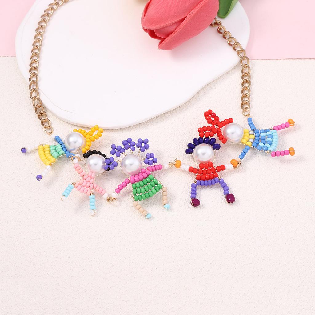 Japanese and Korean creative cartoon handmade rice beads fun three-dimensional villain collarbone chain casual cute fashion style