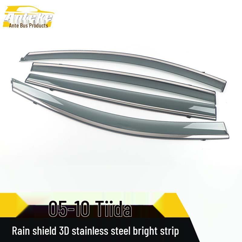 05-10 Tiida 3D Stainless Steel Rain Deflectors: Visor Trim & Decoration
