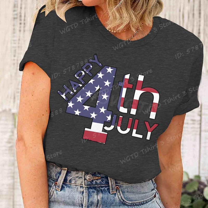 Happy 4th Of July T-Shirts Unabhängigkeitstag T-Shirts Sommer T-Shirt Lässige Kurzarm-T-Shirts Rundhals-Oberteile Damenbekleidung