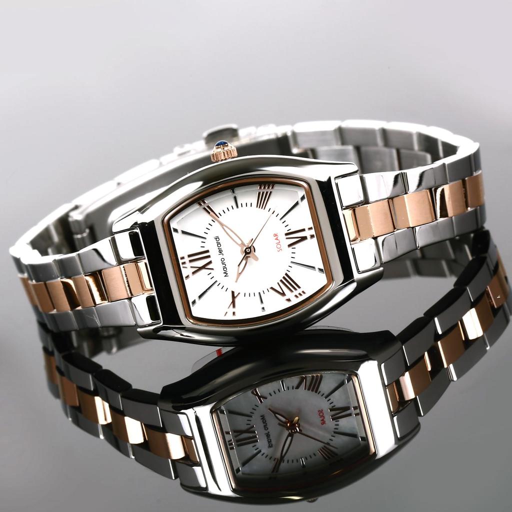 Mauro Geraldi Solar All Stainless MOP MJ058 Watch, Steel, Dial, Women's, (MJ058-1/White)