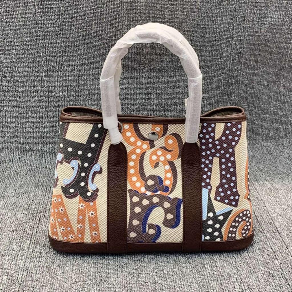 Doodle Garden Hand-Painted Cowhide & Linen Patchwork Women's Bag - Handbag, Shoulder, Crossbody, 2025.