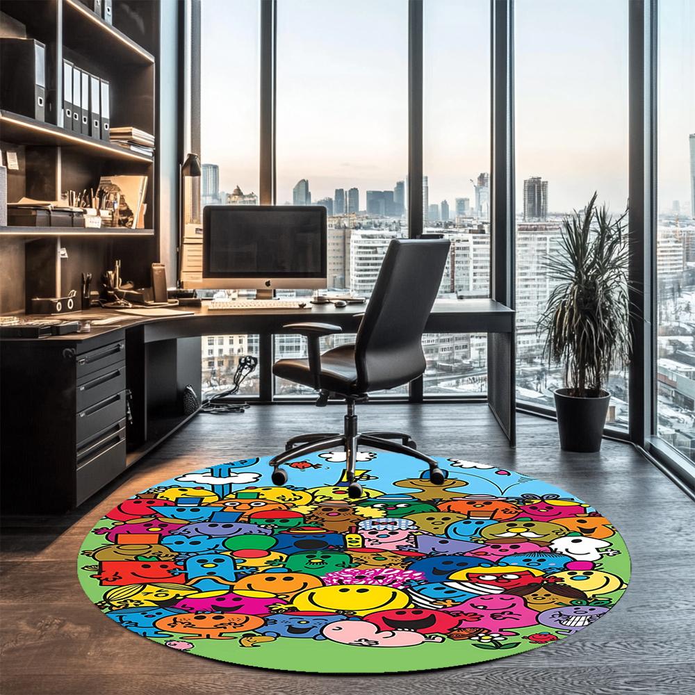 Mr. Men and Little Miss Printed Round Rug Carpet Chair Rug Area Rug Entryway Doormats,for Office Chair Living Room Bedroom Kitchen Room.