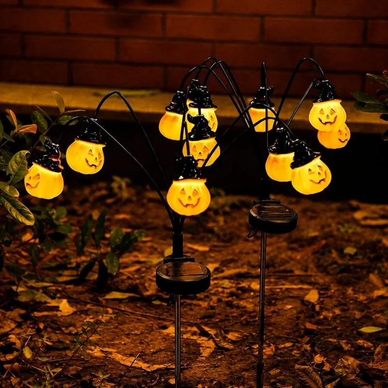 Halloween Solar Pumpkin Garden Lights Outdoor Waterproof Orange Ghost Lights Garden Yard Terrace Holiday Horror Decorations