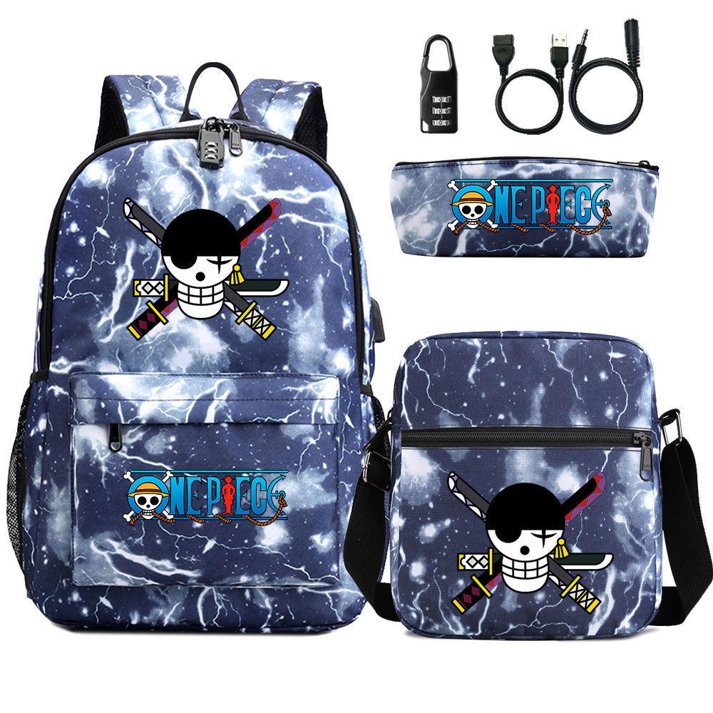 Large Capacity Schoolbag with Shoulder Strap; Student Three-piece Pencil Case Set
