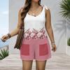 Women Plus Size Black White Printed Sleeveless Scoop Neck Tie Strap Loose Romper With Pockets