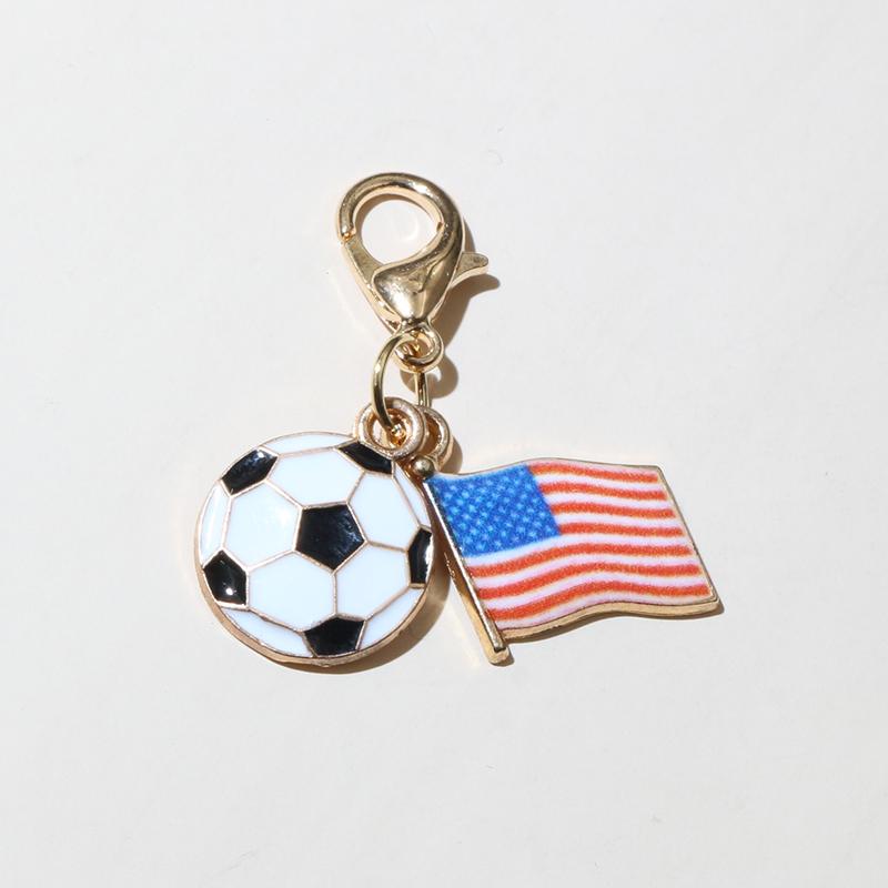 10Pcs DIY Enamel Football and Flag Charms Pendant with Lobter Clasp Craft Keychain Jewelry Making Accessories Findings