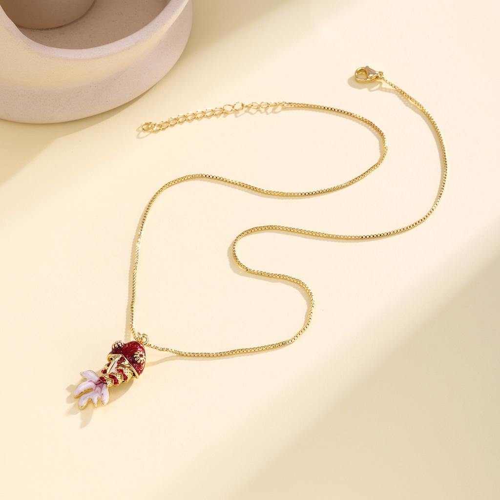 Nidin Cute Enamel Crystal Zircon Koi Fish Pendant Necklace Vintage Goldfish Chain Choker Lucky Animal Jewelry For Women Girls
