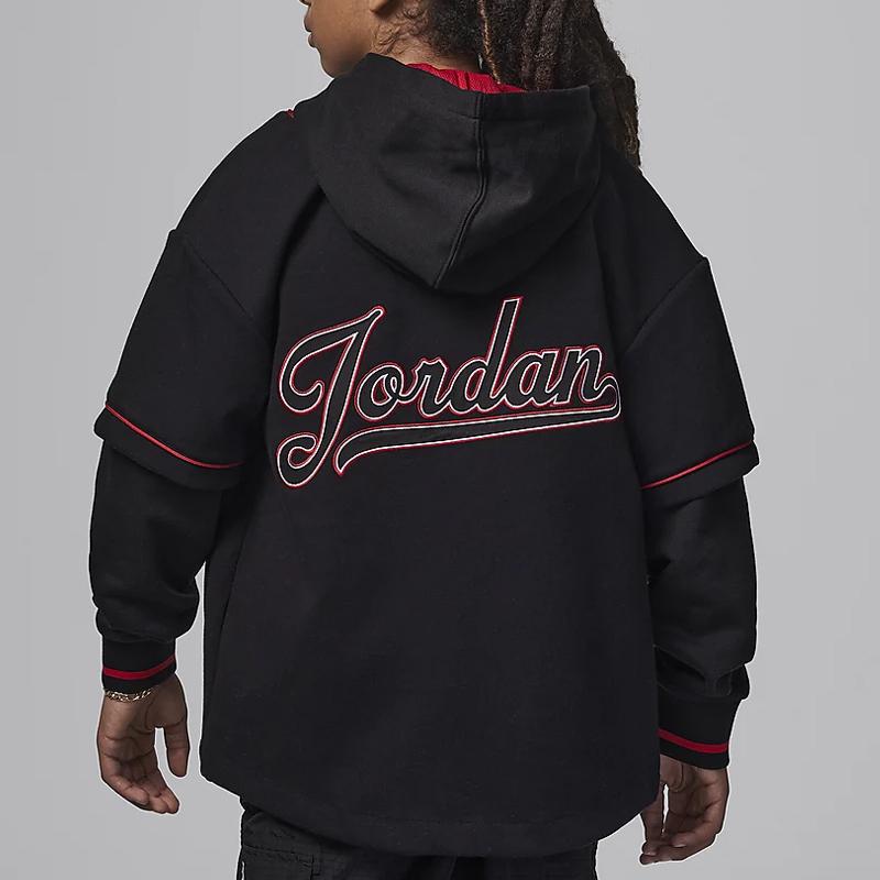 Jordan Color Block Letter Embroidered Hooded Jacket And Sweatshirt 3 In 1 Casual Sports Set Kids sets Black HJ8347-010